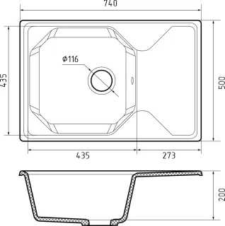 Мойка кухонная GranFest UNIQUE U-740L кашемир